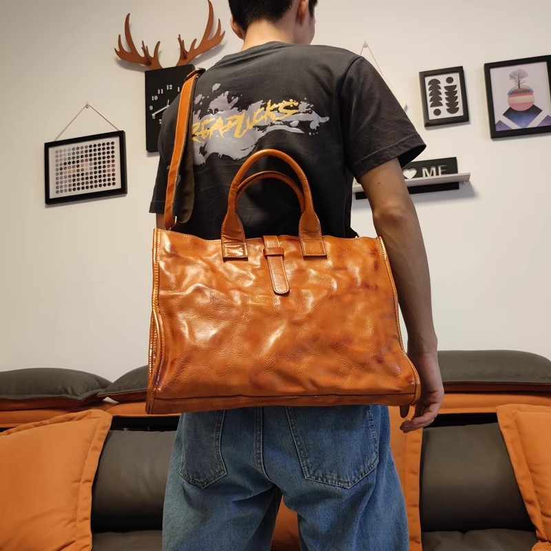 Luxury Bags For Laptop - Simple Vintage Genuine Leather Men's Briefcase