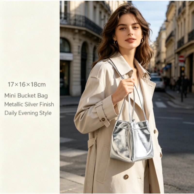 Bucket Bag Suede - New Mirror‑Finish Bucket Bag, Trendy Shell‑Gloss