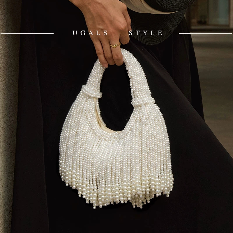 Luxury Bags Made - Design Handle Pearl Evening Clutch Bag
