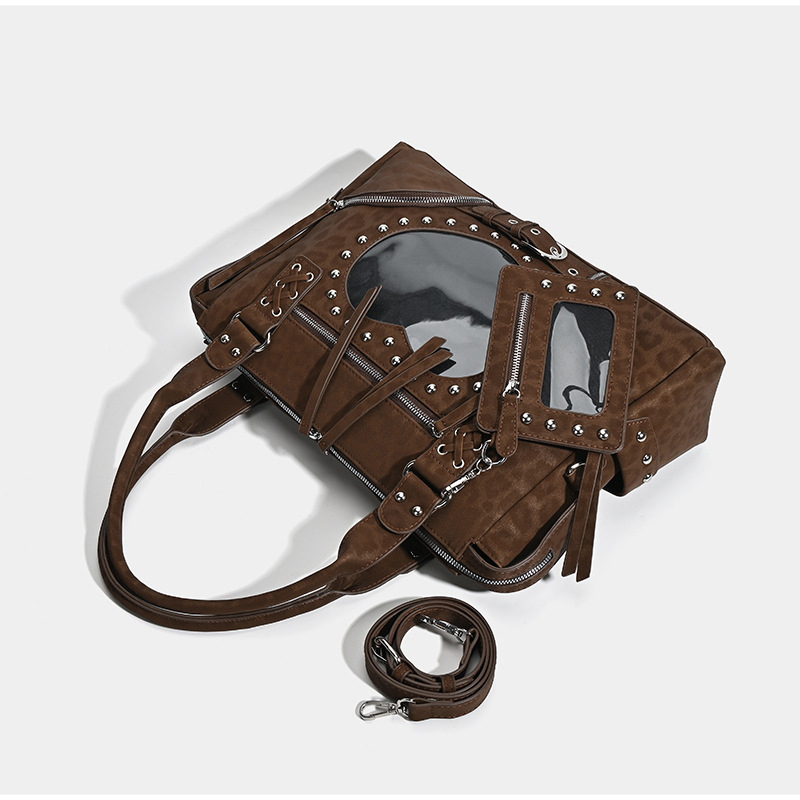Punk Leopard Print Rivet Motor - огляд і ціна Bucket Bag Suede