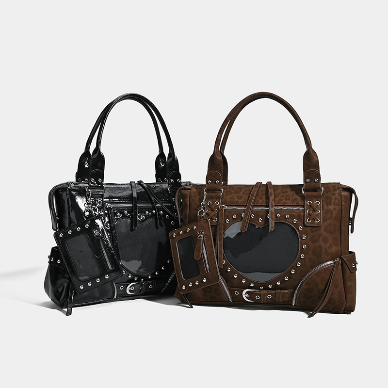 Punk Leopard Print Rivet Motor - огляд і ціна Bucket Bag Suede