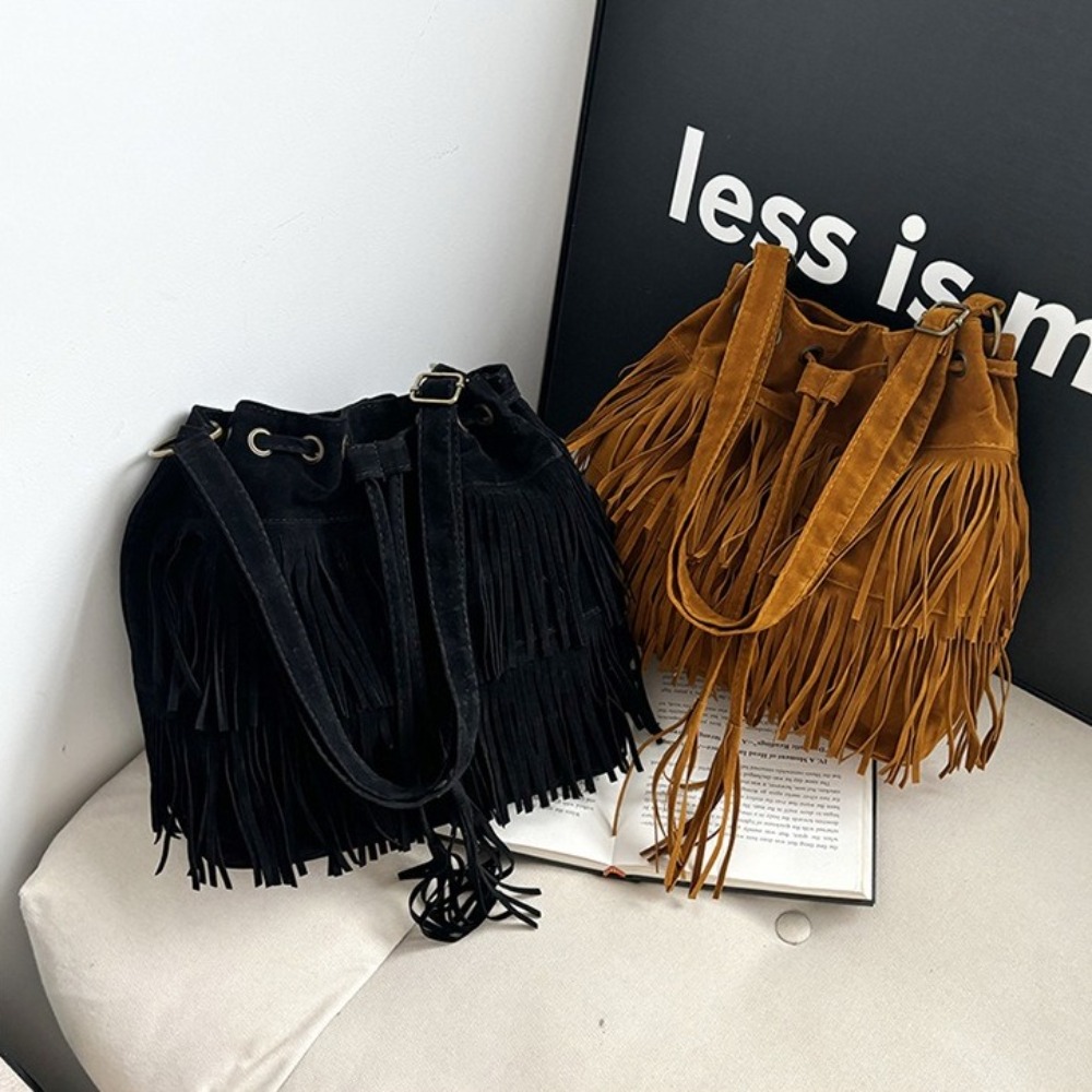 Korean Style Tassel Shoulder B - огляд і ціна Bucket Bag Suede