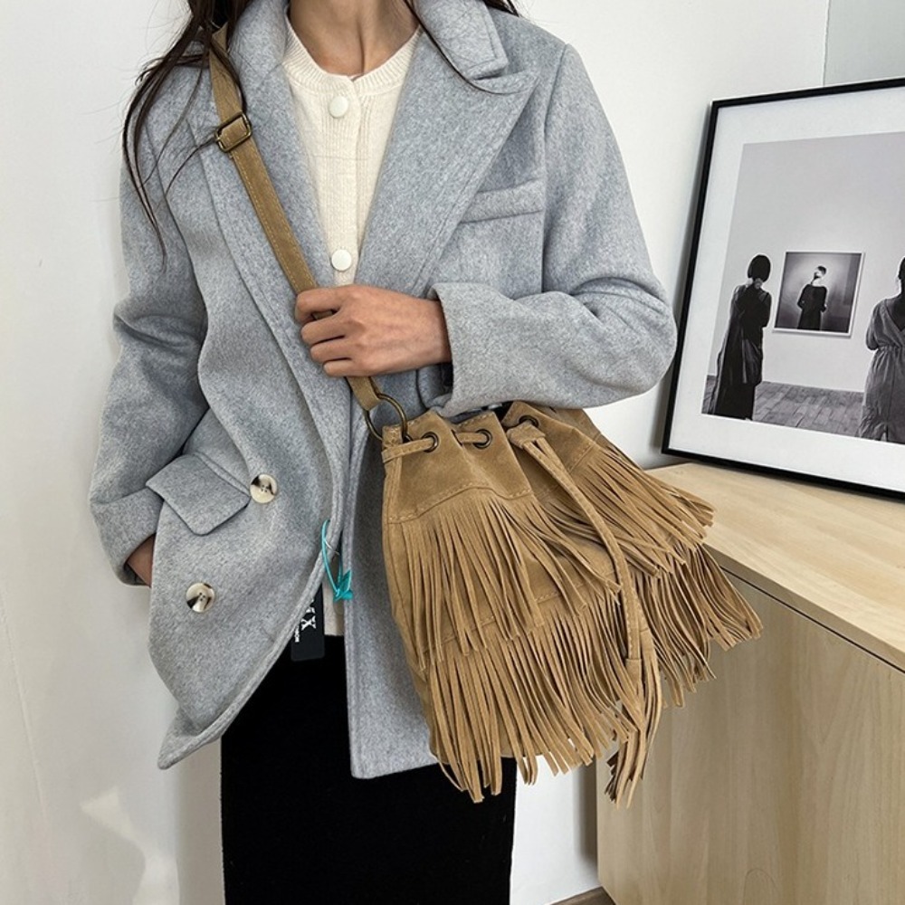 Korean Style Tassel Shoulder B - огляд і ціна Bucket Bag Suede