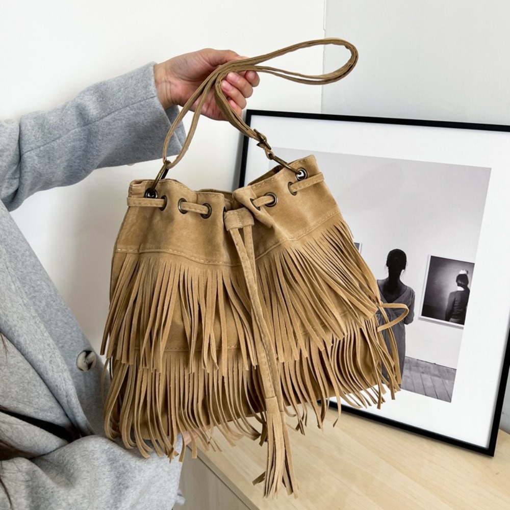 Korean Style Tassel Shoulder B - огляд і ціна Bucket Bag Suede